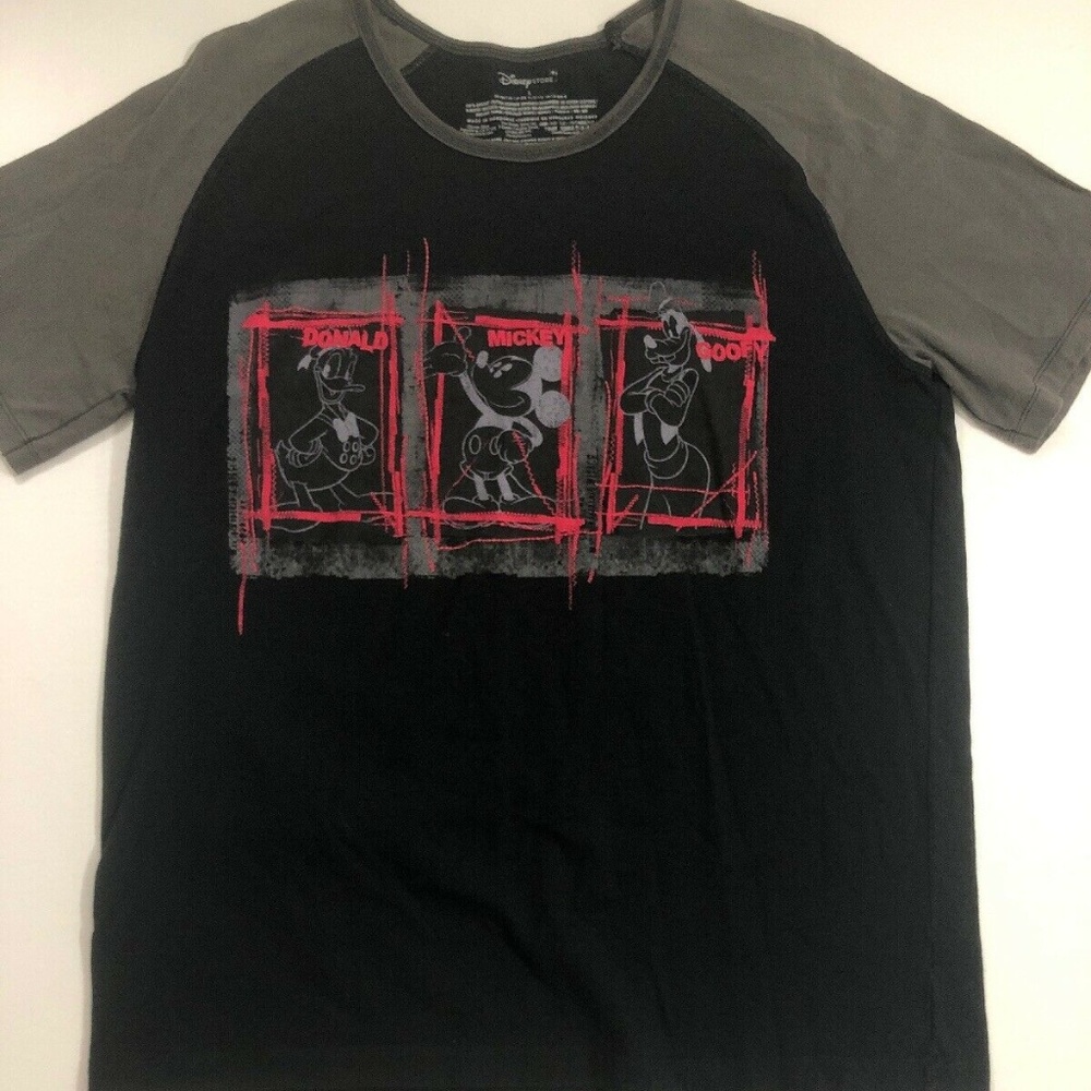 Disney Mickey Donald Goofy T-shirt Black Red Sz L